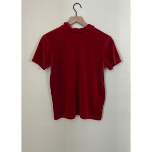 GAP‎ Womens Red Velvet Mock Neck Short Sleeve Top Size M
